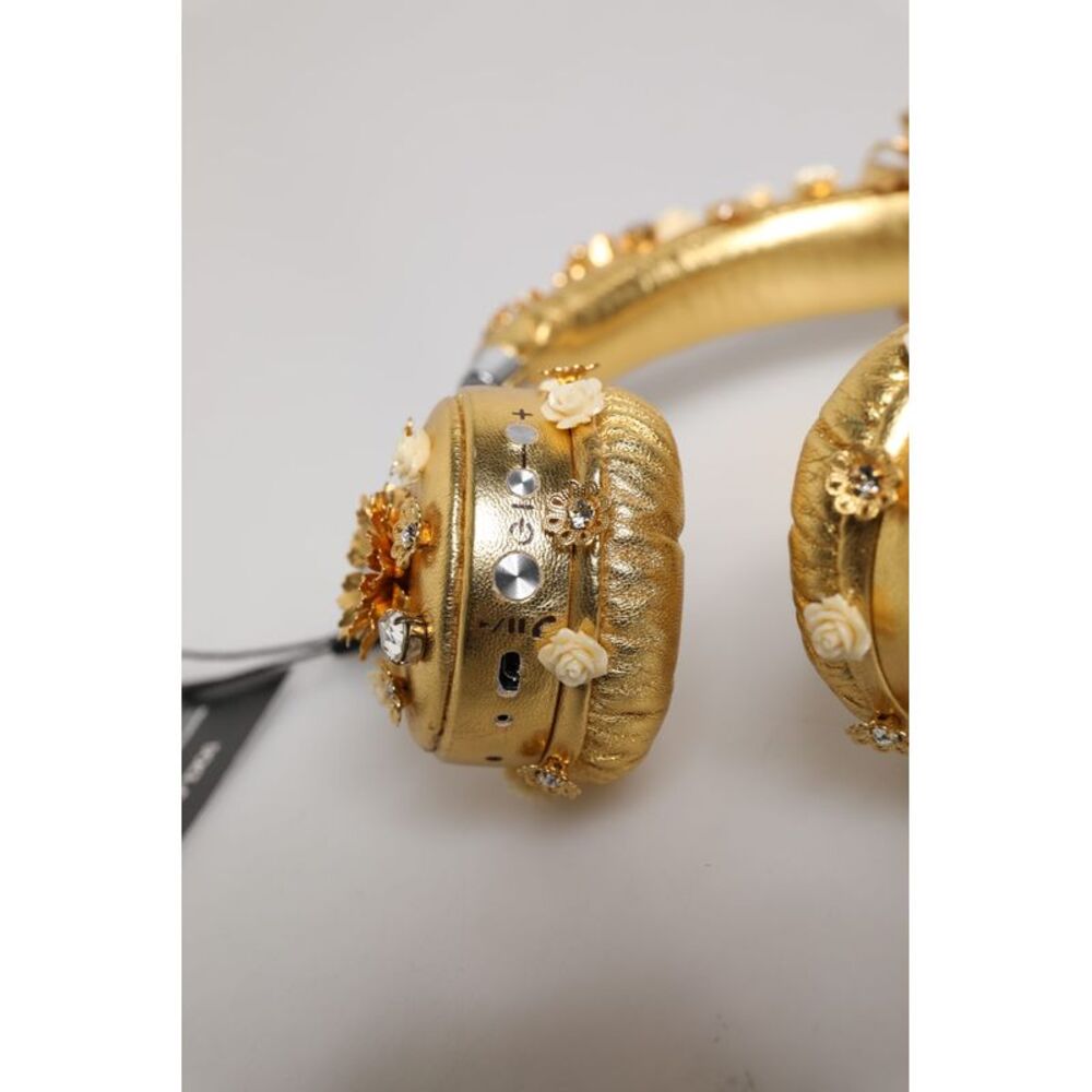 Dolce & Gabbana Gold Leather Floral Crystal Angel Headset Women's Headphones - Picture 6 of 6